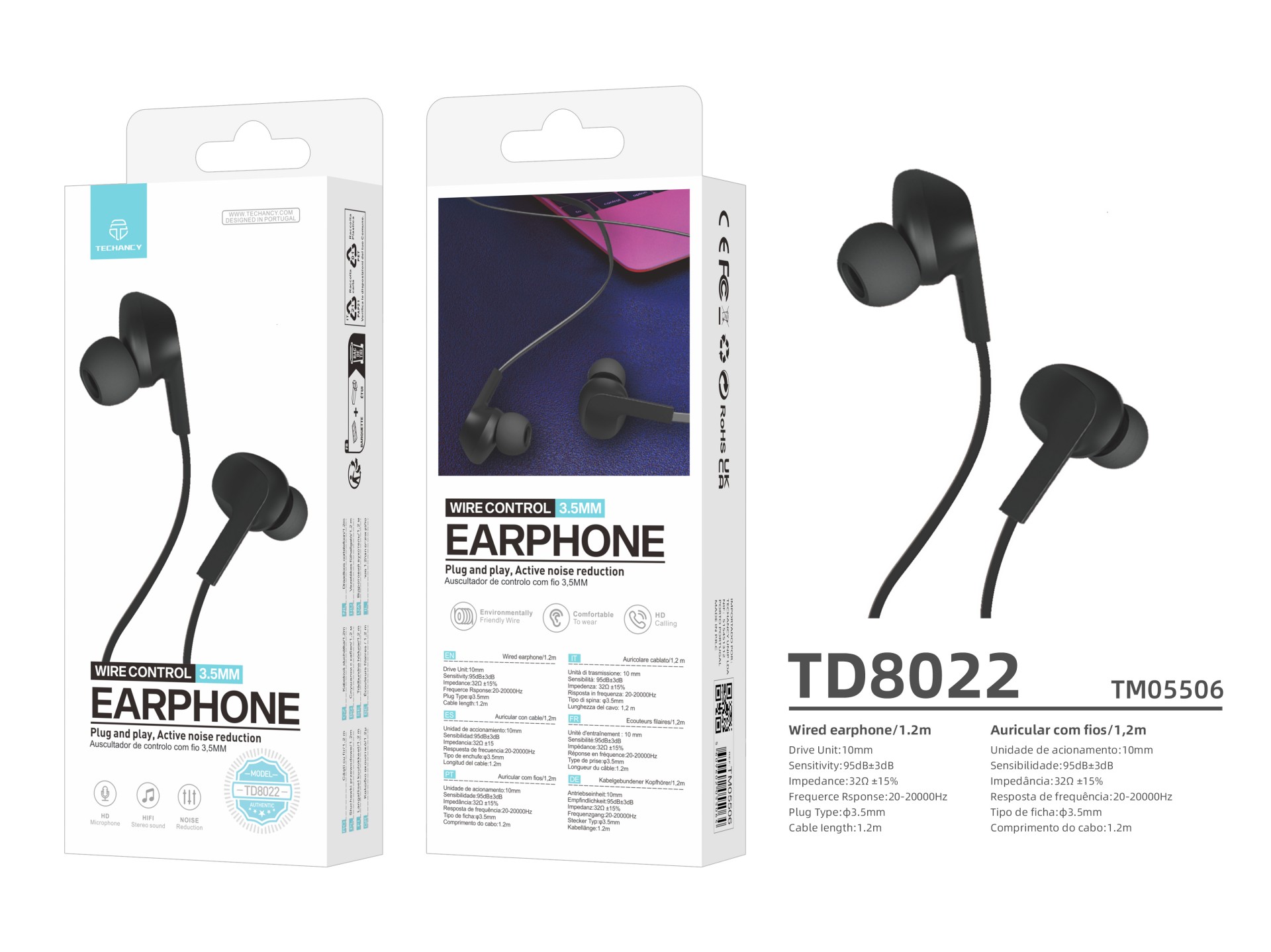 Techancy TD8022 Kopfhörer Schwarz, 3,5-mm-In-Ear-Kopfhörer mit Kabel, integriertes Mikrofon, Geräusc Techancy TD8022 Kopfhörer Schwarz, 3,5-mm-In-Ear-Kopfhörer mit Kabel, integriertes Mikrofon, Geräusc