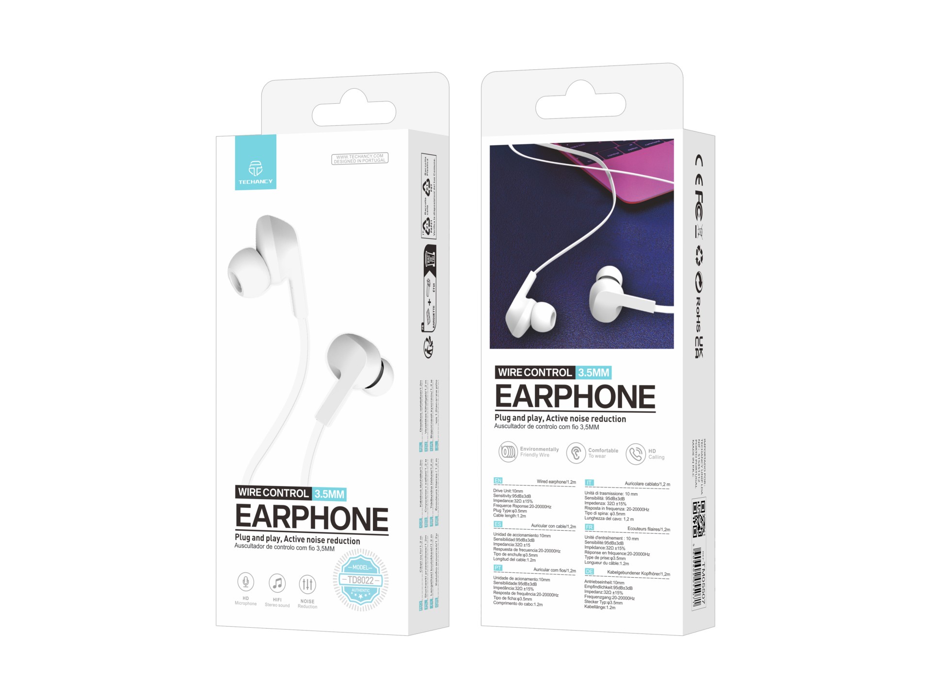 Techancy TD8022 Auricolare Bianco, cuffie intrauricolari cablate da 3,5 mm, microfono integrato, rid Techancy TD8022 Auricolare Bianco, cuffie intrauricolari cablate da 3,5 mm, microfono integrato, rid