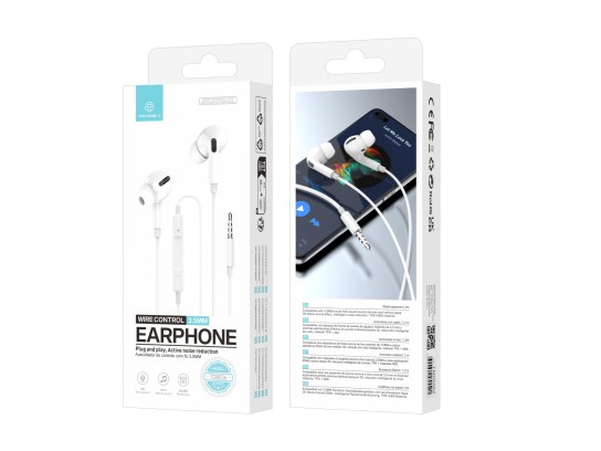 Techancy TD8036 White Earphone, 3.5mm Wired In-Ear Headphones, Integrated Microphone, Noise Reductio