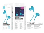 Techancy TD8022 Blue Headset, casque intra-auriculaire filaire 3,5 mm, microphone intgr, rduction