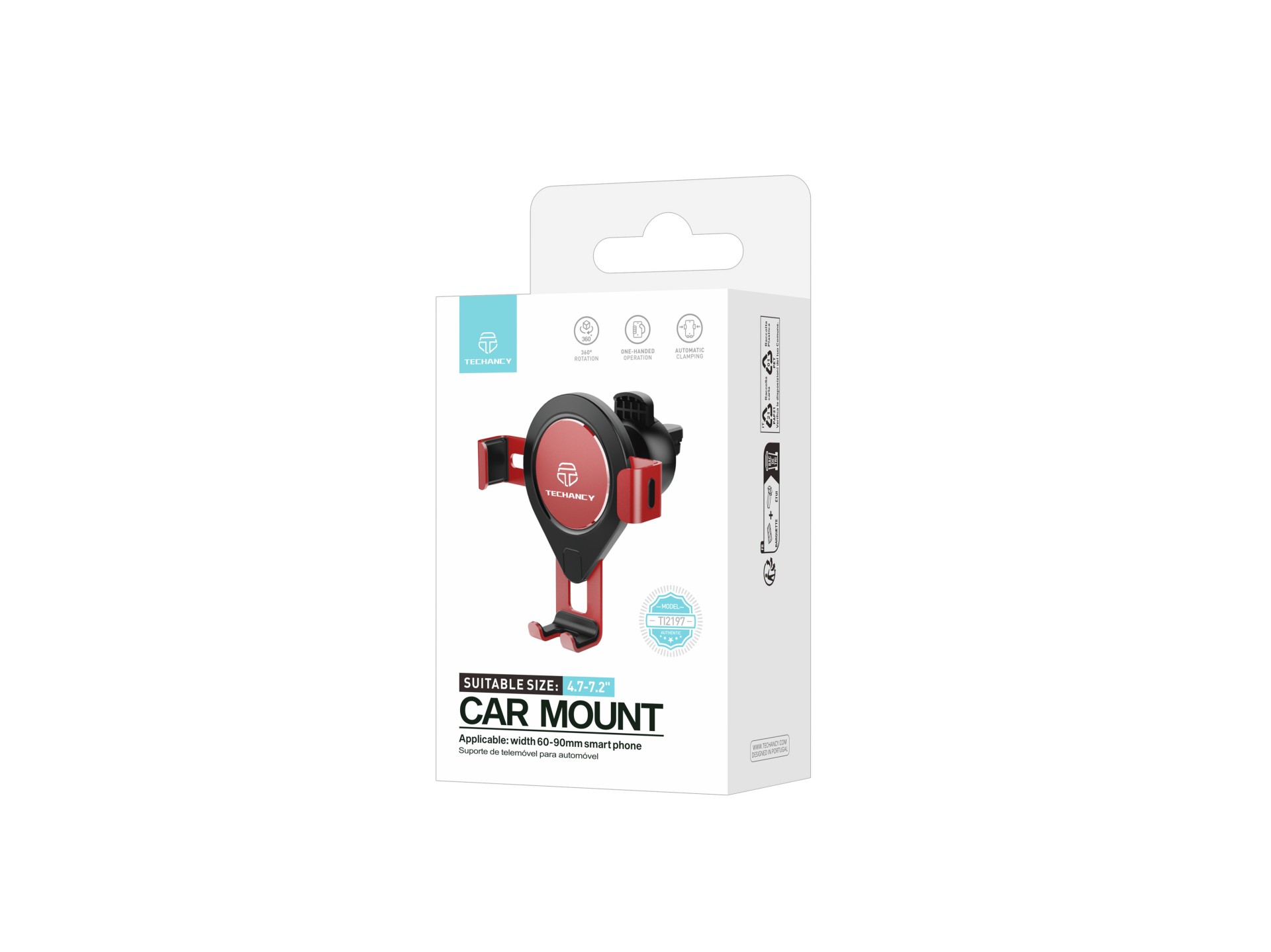 Techancy TI2197 Car Mobile Phone Holder Red, Automatic Attachment, 360 Degree Rotation, Compatible w Techancy TI2197 Car Mobile Phone Holder Red, Automatic Attachment, 360 Degree Rotation, Compatible w