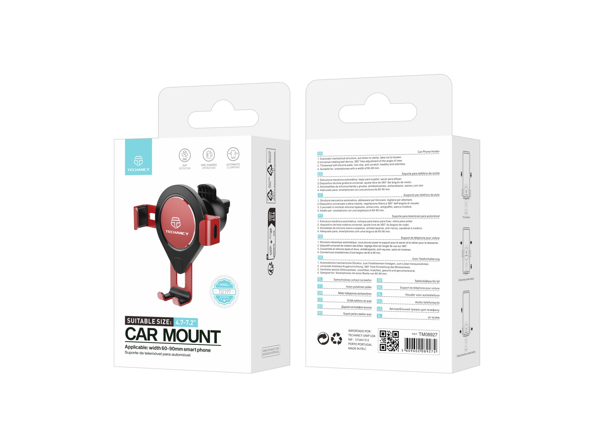 Techancy TI2197 Car Mobile Phone Holder Red, Automatic Attachment, 360 Degree Rotation, Compatible w Techancy TI2197 Car Mobile Phone Holder Red, Automatic Attachment, 360 Degree Rotation, Compatible w