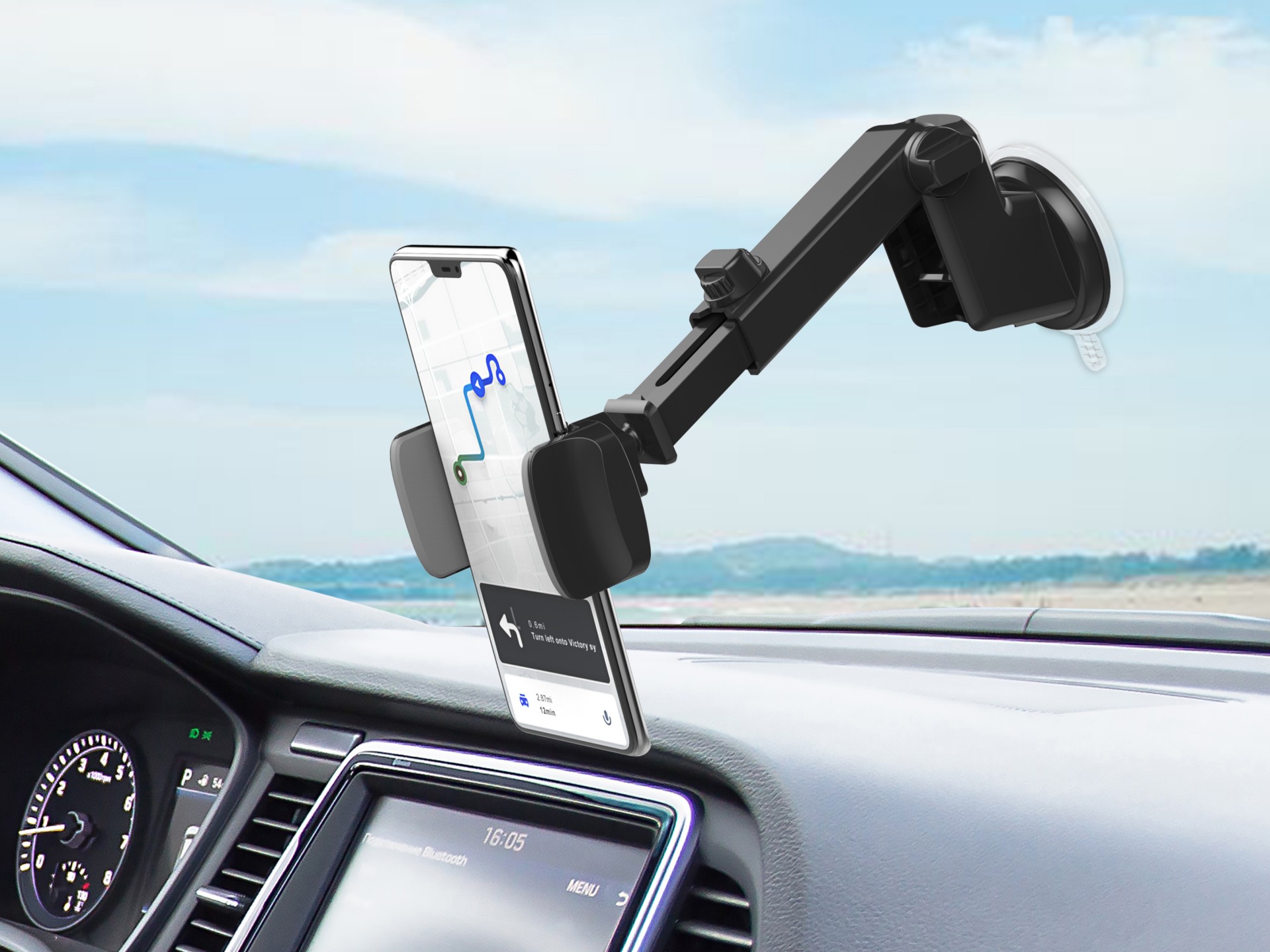 Techancy TI2230 Suporte de Telemovel para Carro, Rota��o 360�, BraCo Extens�vel, Ventosa Antidesliza