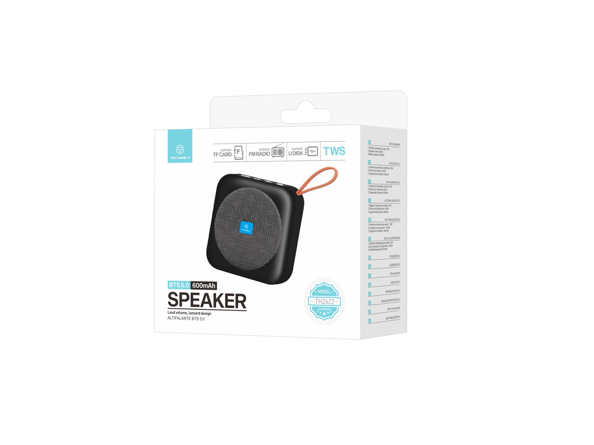 Techancy TH2622 Bluetooth Speaker Black, Portable and Compact, 600mAh Battery, TF/FM/USB/TWS Card Ho