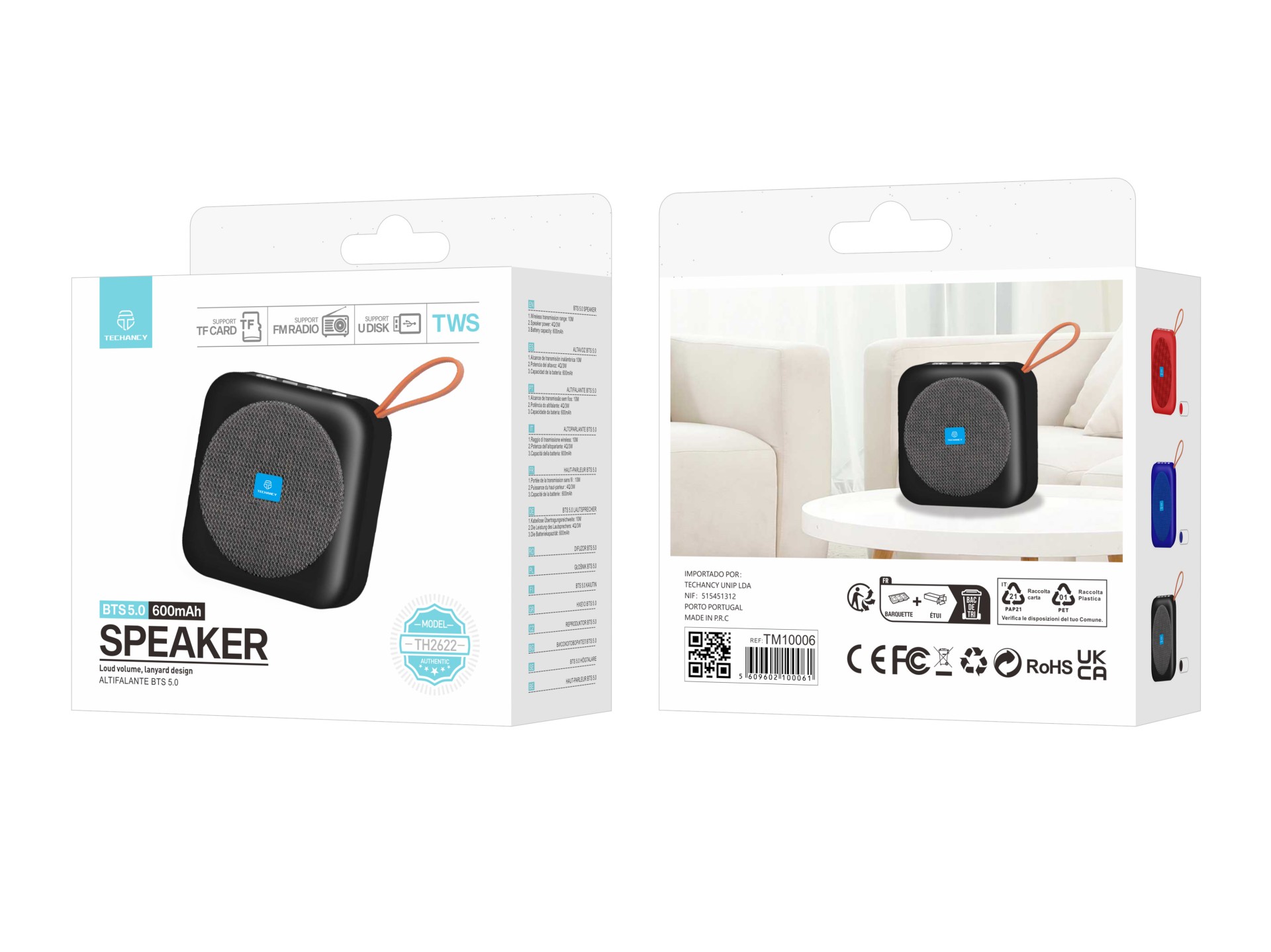Techancy TH2622 Bluetooth Speaker Black, Portable and Compact, 600mAh Battery, TF/FM/USB/TWS Card Ho