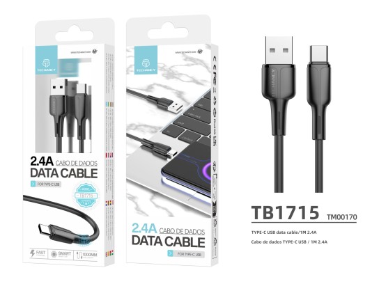 Techancy Pvc Datenkabel 1M Typ-C 2.4A TB1715 Schwarz Techancy Pvc Datenkabel 1M Typ-C 2.4A TB1715 Schwarz