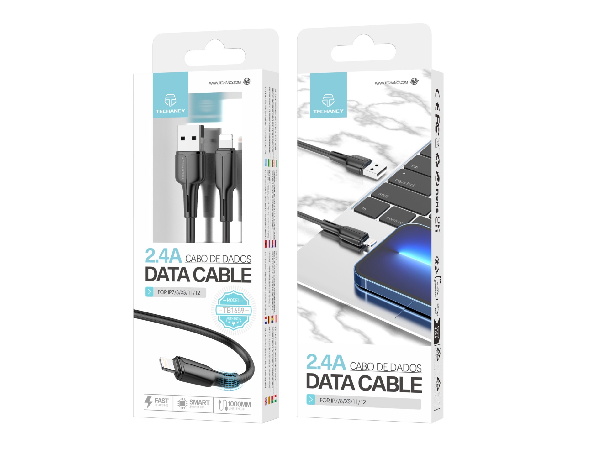 Techancy TB1659 USB-Datenkabel 2,4 A, Schwarz, kompatibel mit iPhone 7/8/X/XS/11/12, 1 m Kabel, Schn Techancy TB1659 USB-Datenkabel 2,4 A, Schwarz, kompatibel mit iPhone 7/8/X/XS/11/12, 1 m Kabel, Schn