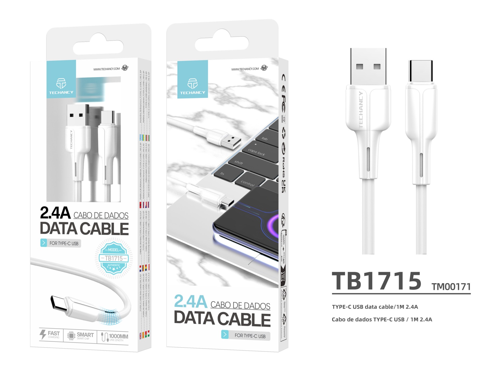 Pvc Datenkabel 1M Typ-C Weiß 2.4A Pvc Datenkabel 1M Typ-C Weiß 2.4A