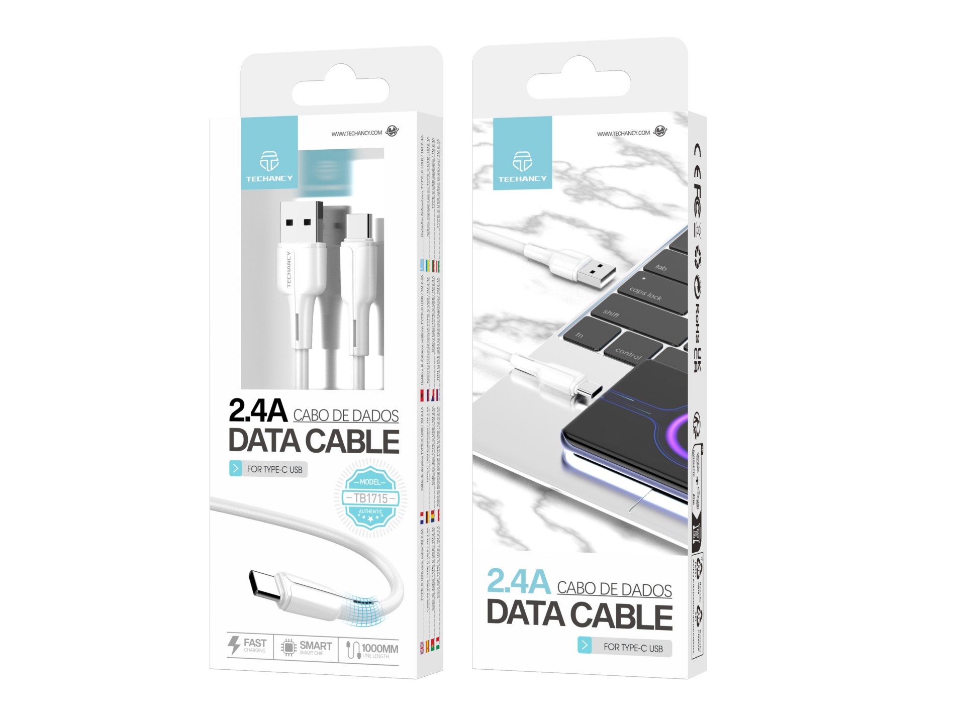 Pvc Datenkabel 1M Typ-C Weiß 2.4A Pvc Datenkabel 1M Typ-C Weiß 2.4A