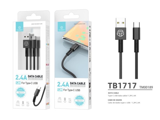 Techancy Usb C Data Cable 1.2M Black 2.4A Techancy Usb C Data Cable 1.2M Black 2.4A