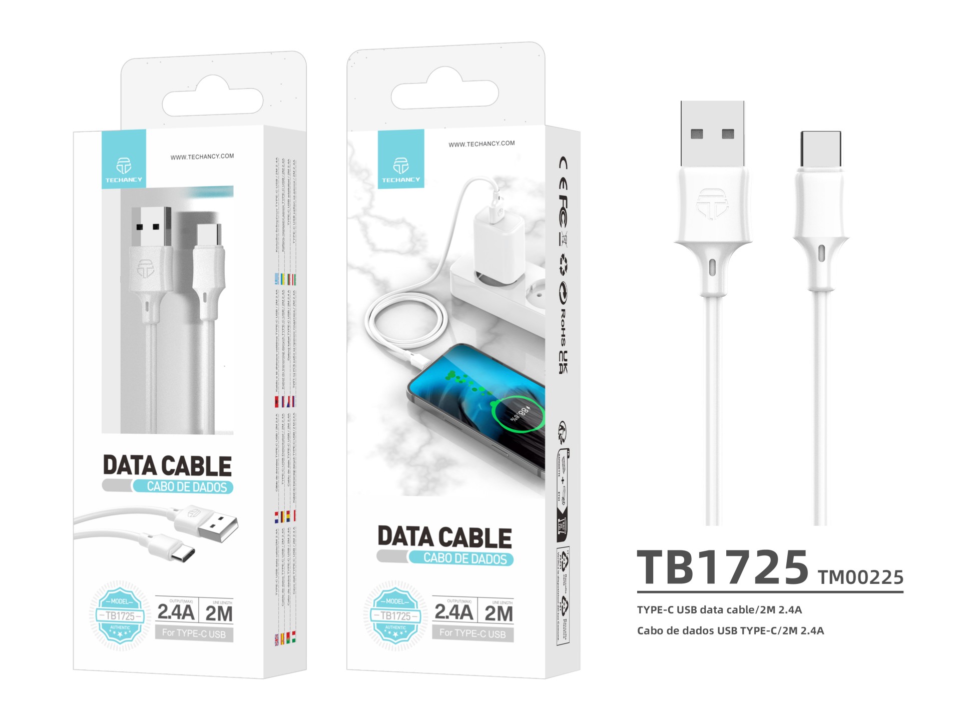 Typ-C Pvc Datenkabel 2M Weiß 2.4A Typ-C Pvc Datenkabel 2M Weiß 2.4A