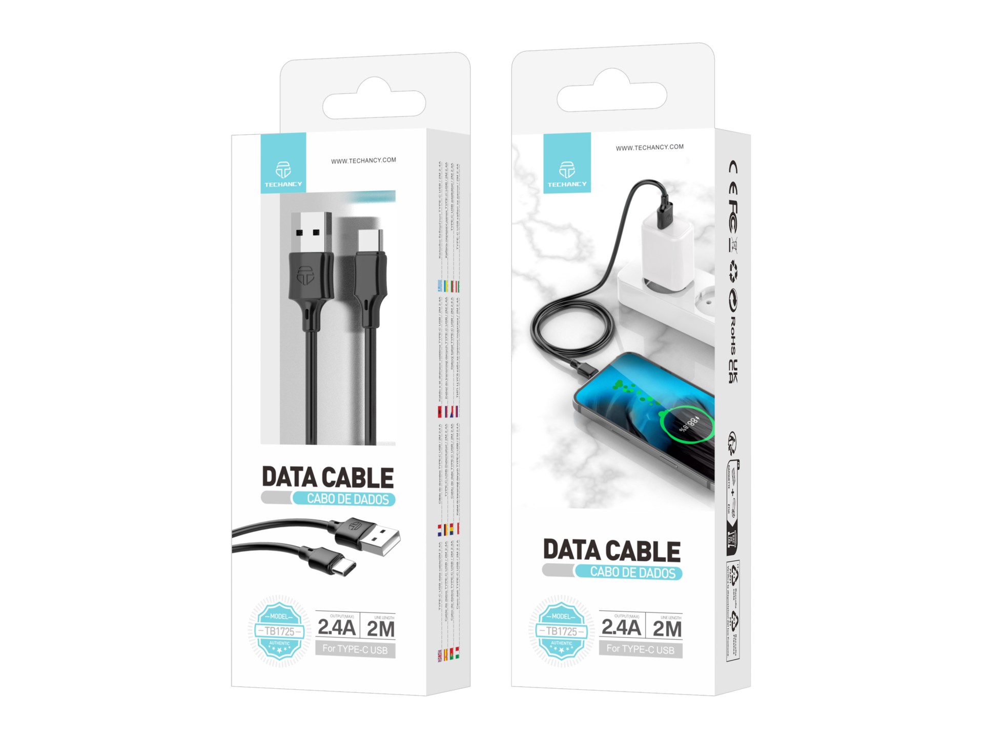 Typ-C Datenkabel 2M Schwarz 2.4A Typ-C Datenkabel 2M Schwarz 2.4A