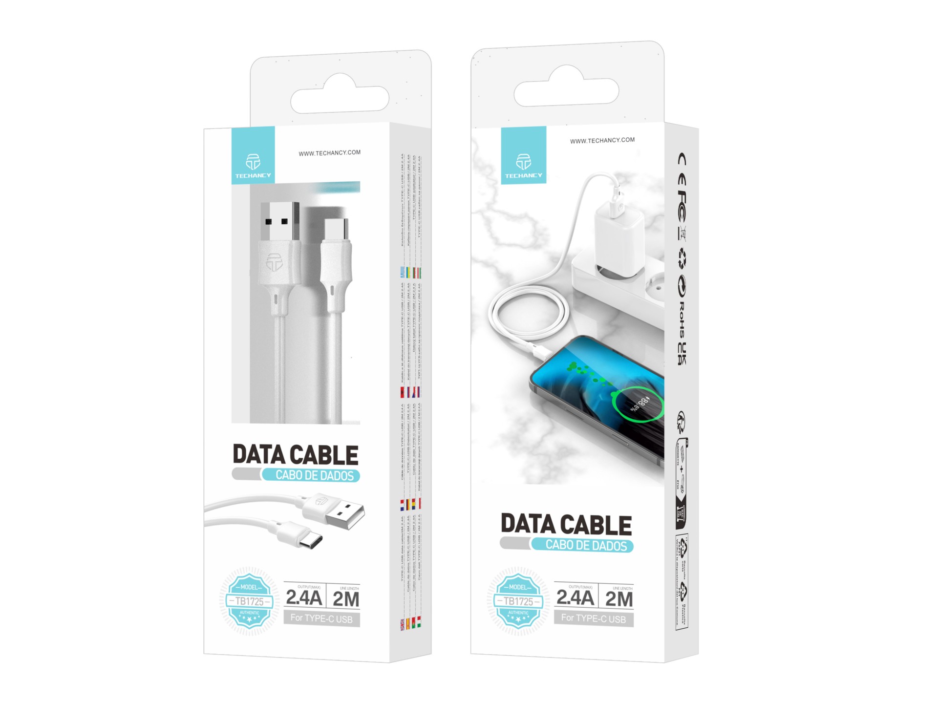 Typ-C Pvc Datenkabel 2M Weiß 2.4A Typ-C Pvc Datenkabel 2M Weiß 2.4A