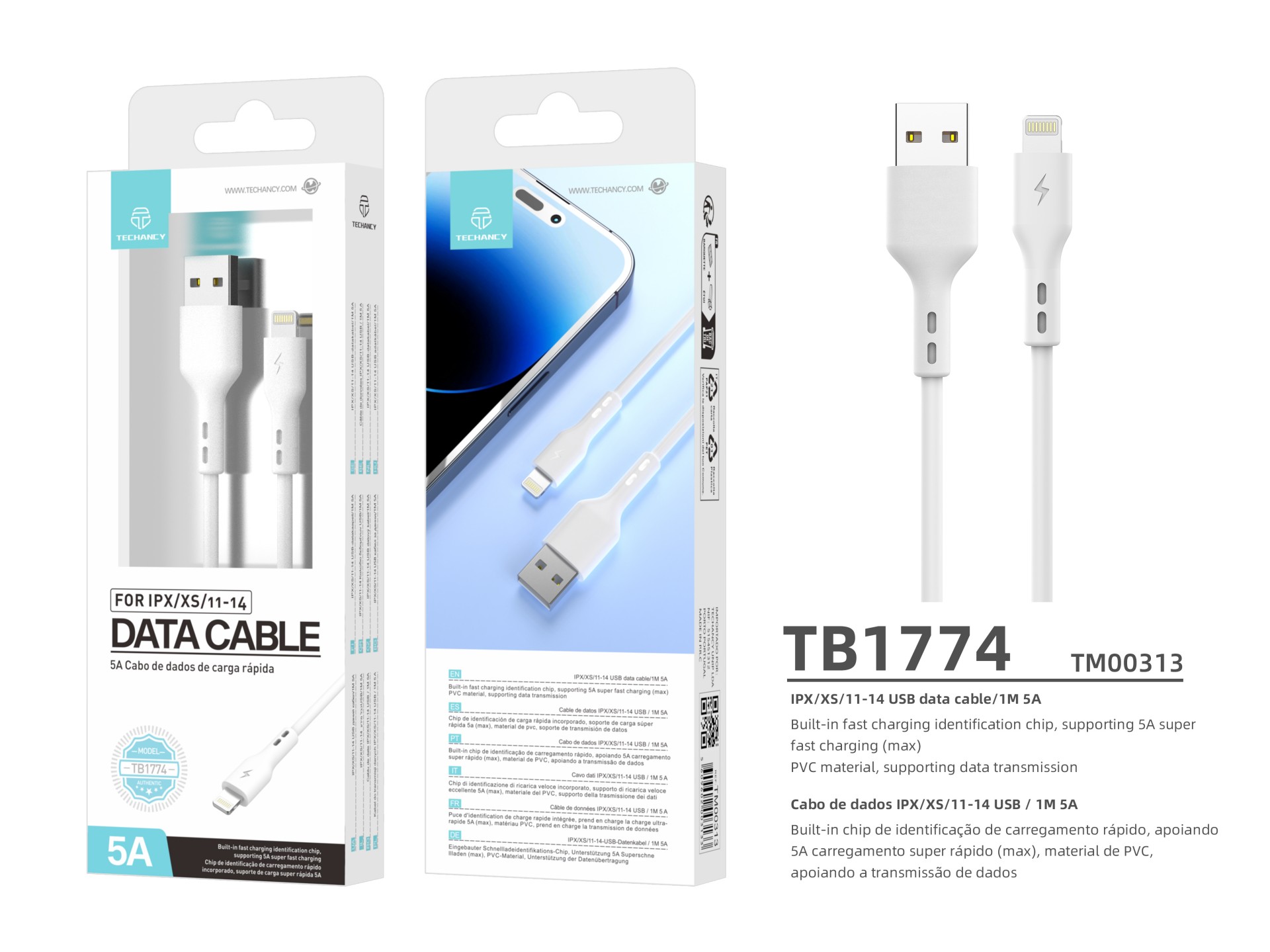 Pvc Cable De Datos Para Ip 11/12/13/14 1M Blanco Pvc Cable De Datos Para Ip 11/12/13/14 1M Blanco