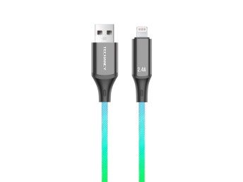 Techancy TB1781 2.4A Data Cable, 7 Colour RGB Light, 1M, IP8/X/11/12/13/14/15 Compatible, Fast Charg
