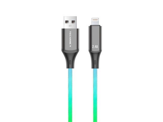 Techancy TB1781 2.4A Data Cable, 7 Colour RGB Light, 1M, IP8/X/11/12/13/14/15 Compatible, Fast Charg