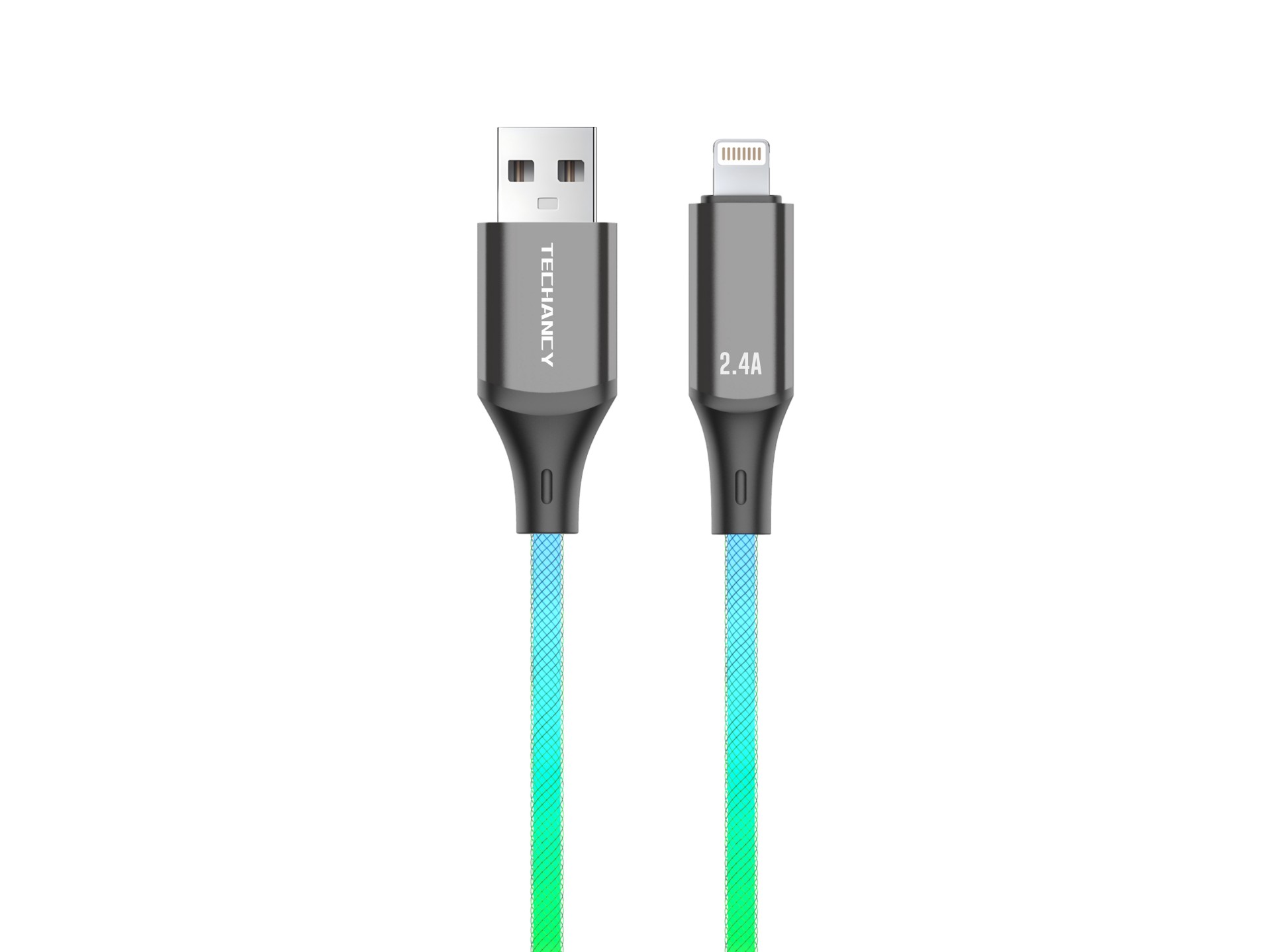 Techancy TB1781 2.4A Data Cable, 7 Colour RGB Light, 1M, IP8/X/11/12/13/14/15 Compatible, Fast Charg Techancy TB1781 2.4A Data Cable, 7 Colour RGB Light, 1M, IP8/X/11/12/13/14/15 Compatible, Fast Charg