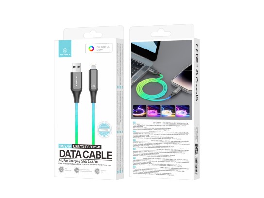 Techancy TB1781 2.4A Data Cable, 7 Colour RGB Light, 1M, IP8/X/11/12/13/14/15 Compatible, Fast Charg Techancy TB1781 2.4A Data Cable, 7 Colour RGB Light, 1M, IP8/X/11/12/13/14/15 Compatible, Fast Charg