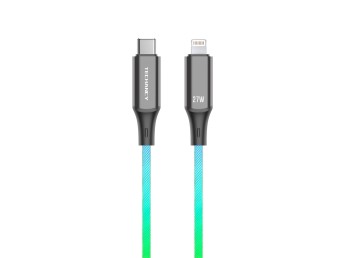 Techancy TB1799 Data cable, 1 metre, 27W, USB-C for iPhone8/X/11 - 14. 7-colour gradient RGB light. 