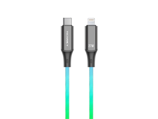 Techancy TB1799 Cble de donnes, 1 mtre, 27W, USB-C pour iPhone8/X/11 - 14. Lumire RVB dgrade d