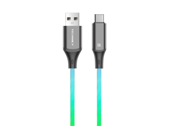 Techancy TB1781 Datenkabel 5A, 7-farbiges RGB-Licht, 1 m, USB zu TYPE-C, kompatibel mit Android-Smar