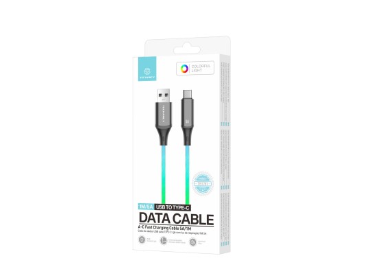 Techancy TB1781 Data Cable 5A, 7 Colour RGB Light, 1M, USB to TYPE-C, Compatible with Android Smartp Techancy TB1781 Data Cable 5A, 7 Colour RGB Light, 1M, USB to TYPE-C, Compatible with Android Smartp