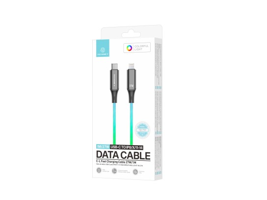 Techancy TB1799 Cabo de dados, 1 metro, 27W, USB-C para iPhone8/X/11 - 14. Luz RGB gradiente de 7 co Techancy TB1799 Cabo de dados, 1 metro, 27W, USB-C para iPhone8/X/11 - 14. Luz RGB gradiente de 7 co