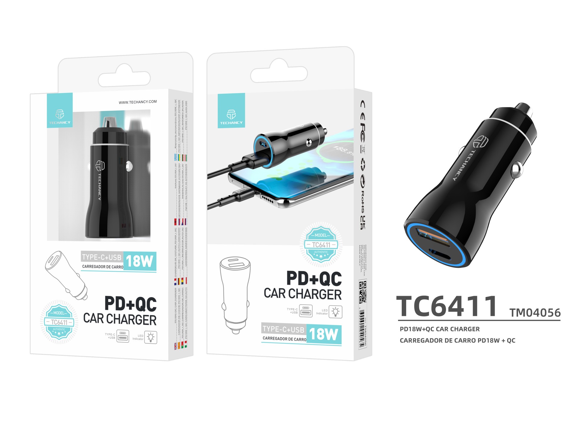 Caricabatterie da auto 18W Pd+Qc Nero Caricabatterie da auto 18W Pd+Qc Nero