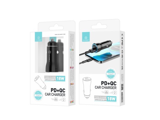 Caricabatterie da auto 18W Pd+Qc Nero Caricabatterie da auto 18W Pd+Qc Nero