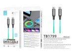 Techancy TB1799 USB-C to TYPE-C data cable, 1 metre, 60W, 7-colour gradient RGB light, 480Mbps data 