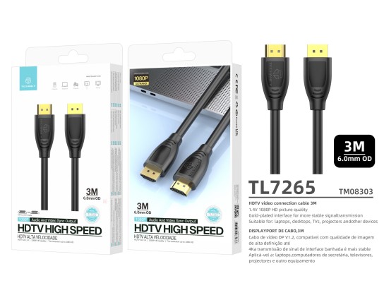 Techancy TL7265 Cavo HDMI ad alta velocità 1080P 3M per TV, computer, proiettore e console Techancy TL7265 Cavo HDMI ad alta velocità 1080P 3M per TV, computer, proiettore e console