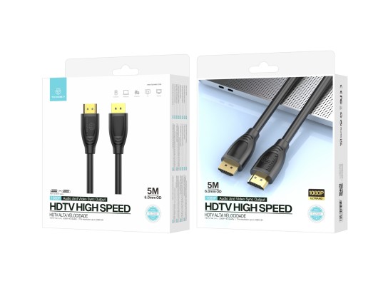 Techancy TL7265 Cabo HDMI Alta Velocidade 5M 1080P para TV, Computador, Projetor e Consolas Techancy TL7265 Cabo HDMI Alta Velocidade 5M 1080P para TV, Computador, Projetor e Consolas