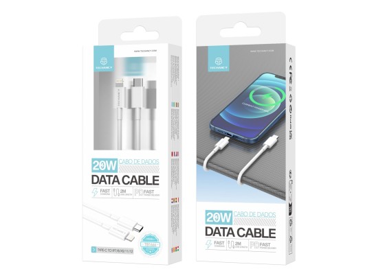 Techancy Cabo De Dado Usb C Para Lghtning Pd 20W 2M Tpe Branco Techancy Cabo De Dado Usb C Para Lghtning Pd 20W 2M Tpe Branco