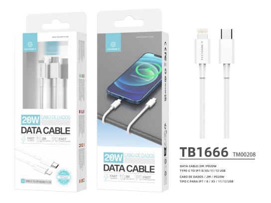 Techancy Cabo De Dado Usb C Para Lghtning Pd 20W 2M Tpe Branco Techancy Cabo De Dado Usb C Para Lghtning Pd 20W 2M Tpe Branco