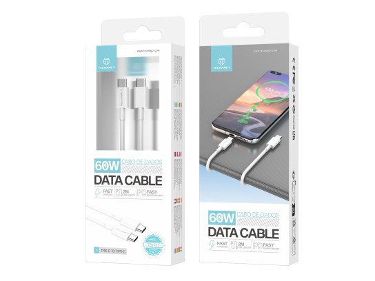 Techancy Data Cable Usb C To Usb C Pd 60W 2M Tpe White