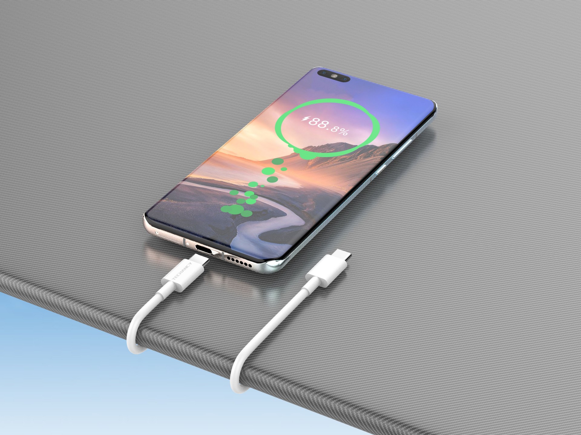 Techancy Data Cable Usb C To Usb C Pd 60W 2M Tpe White