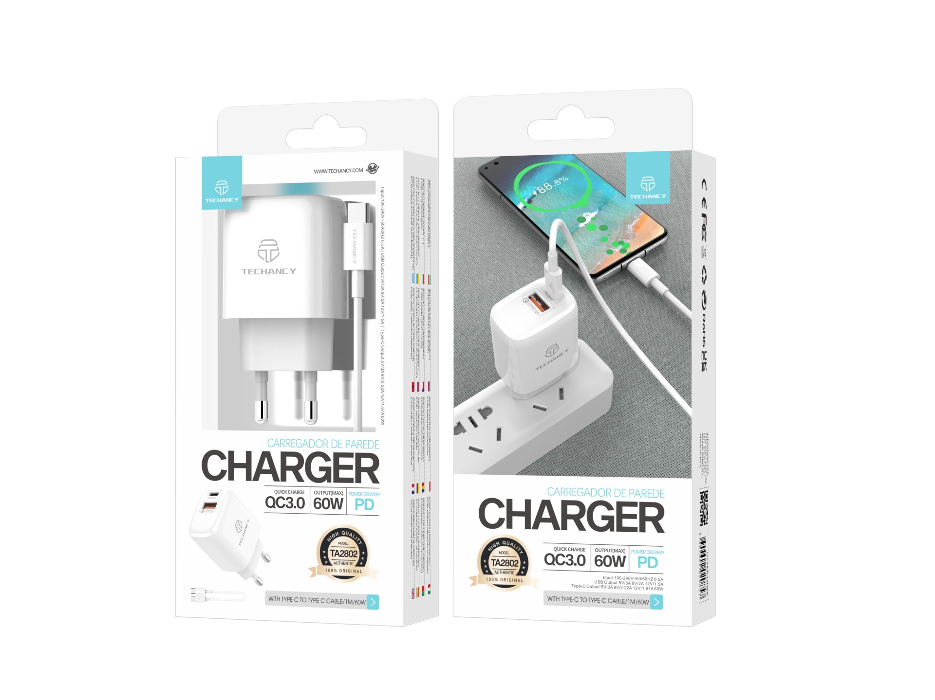 Caricabatterie da parete 20W Pd+Qc3.0 Typec-Typec Pd Cable Bianco Caricabatterie da parete 20W Pd+Qc3.0 Typec-Typec Pd Cable Bianco