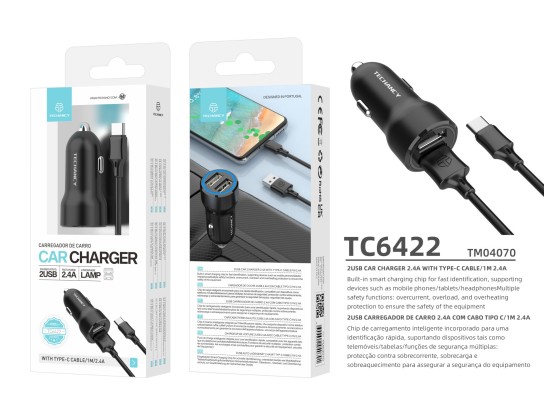Auto-Ladegerät 2,4 A mit Kabel Typ-C, Auto-Ladegerät einfaches Laden Dual Port mit Led, Handy-Ladege Auto-Ladegerät 2,4 A mit Kabel Typ-C, Auto-Ladegerät einfaches Laden Dual Port mit Led, Handy-Ladege