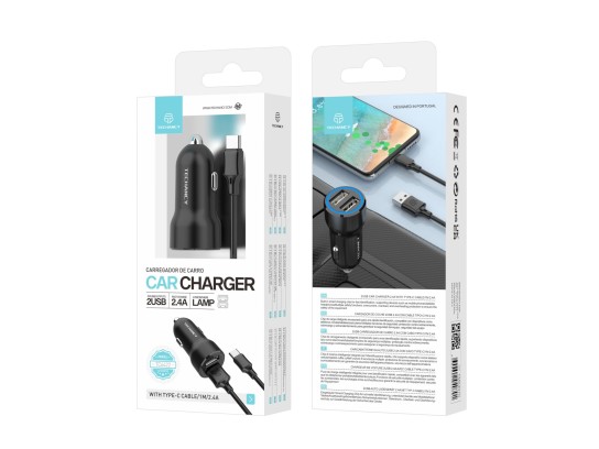 Auto-Ladegerät 2,4 A mit Kabel Typ-C, Auto-Ladegerät einfaches Laden Dual Port mit Led, Handy-Ladege Auto-Ladegerät 2,4 A mit Kabel Typ-C, Auto-Ladegerät einfaches Laden Dual Port mit Led, Handy-Ladege