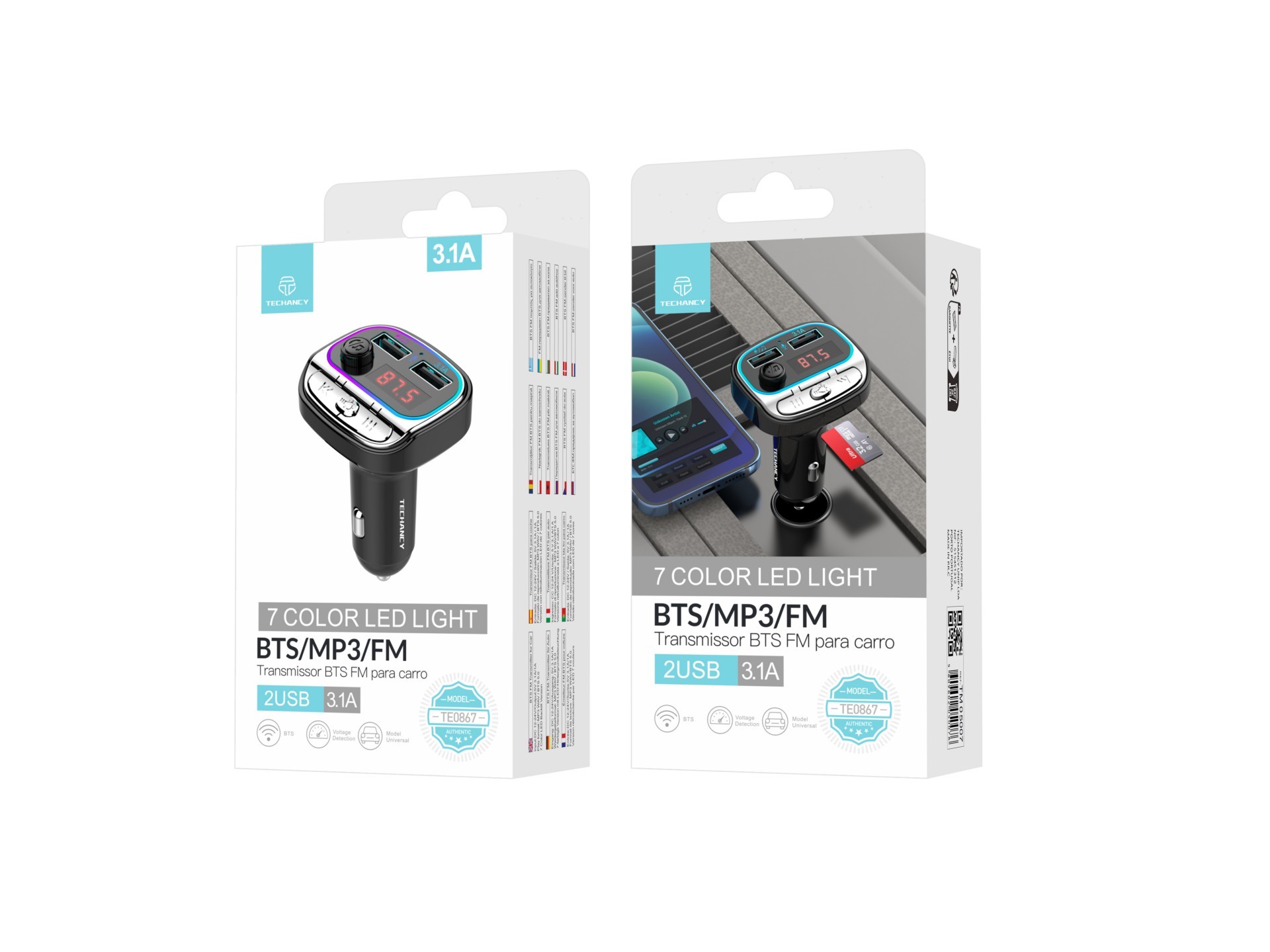 Transmissor Fm Bluetooth Para Carro ,Maos-Livres Sem Fios Leitor Mp3 Carro Preto