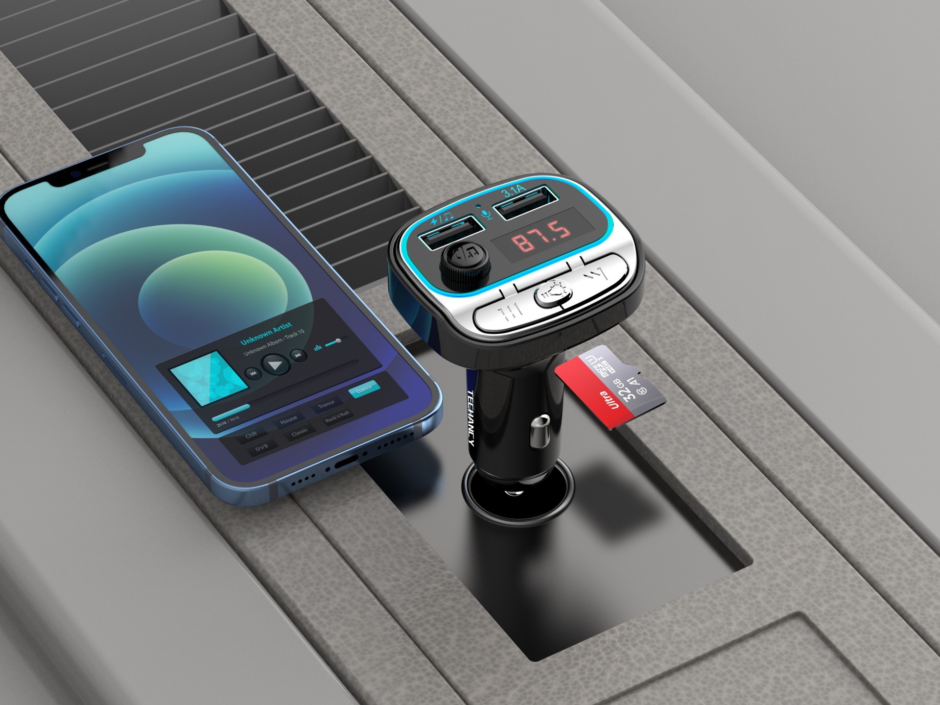 Transmissor Fm Bluetooth Para Carro ,Maos-Livres Sem Fios Leitor Mp3 Carro Preto