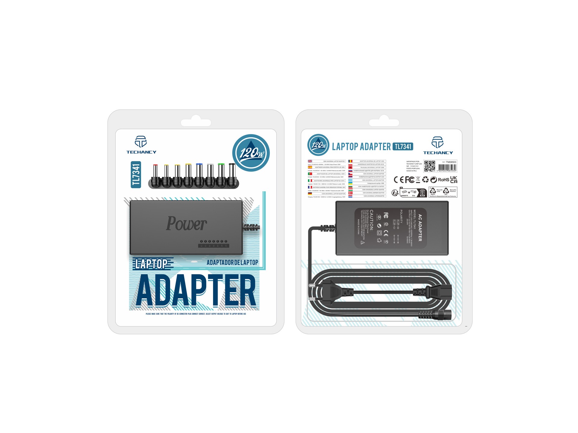 Techancy Adaptador Universal Port�til 120W TL7341 Negro, Entrada 110-240V, Salida 120W, con M�ltiple