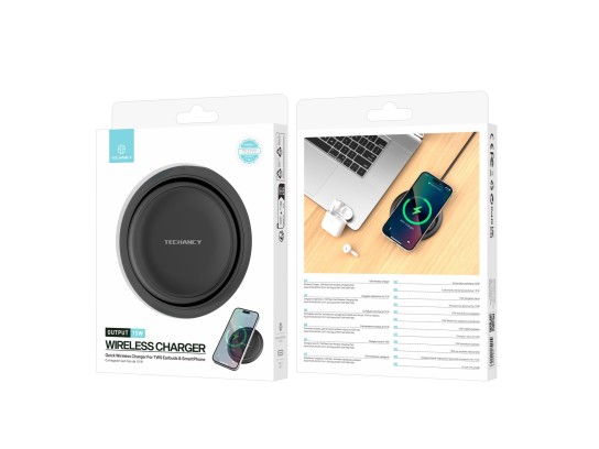 Techancy Wireless Charger 15W TF2799, compatibile con varie marche di smartphone, ricarica veloce e 