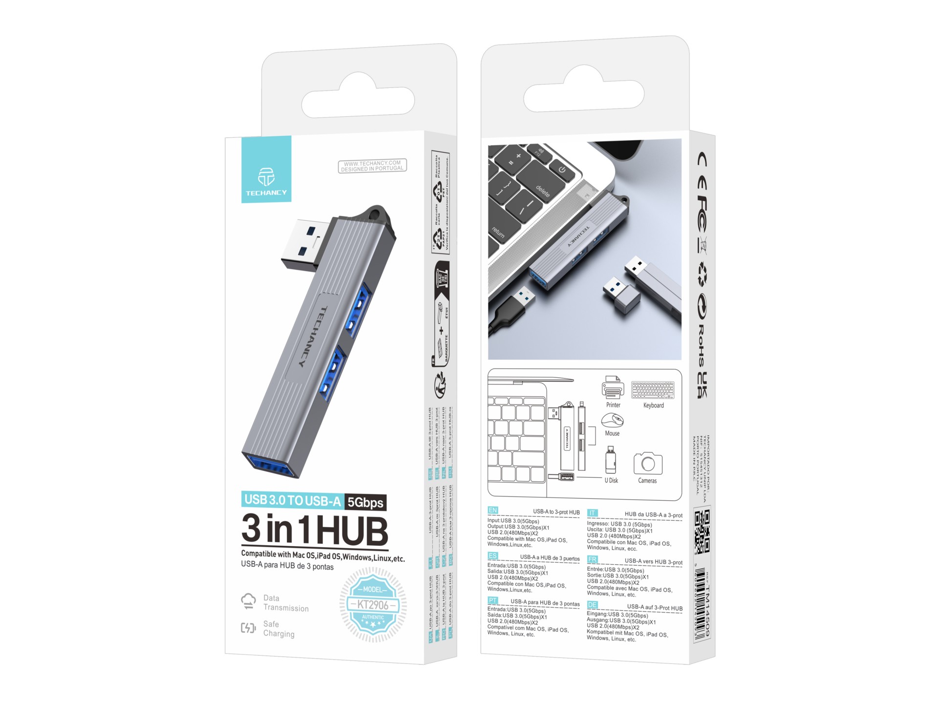 Techancy Hub 3-in-1 USB-A zu USB 3.0 KT2906, kompatibel mit Mac OS/iPad OS/Windows, 5 Gbps Übertragu Techancy Hub 3-in-1 USB-A zu USB 3.0 KT2906, kompatibel mit Mac OS/iPad OS/Windows, 5 Gbps Übertragu