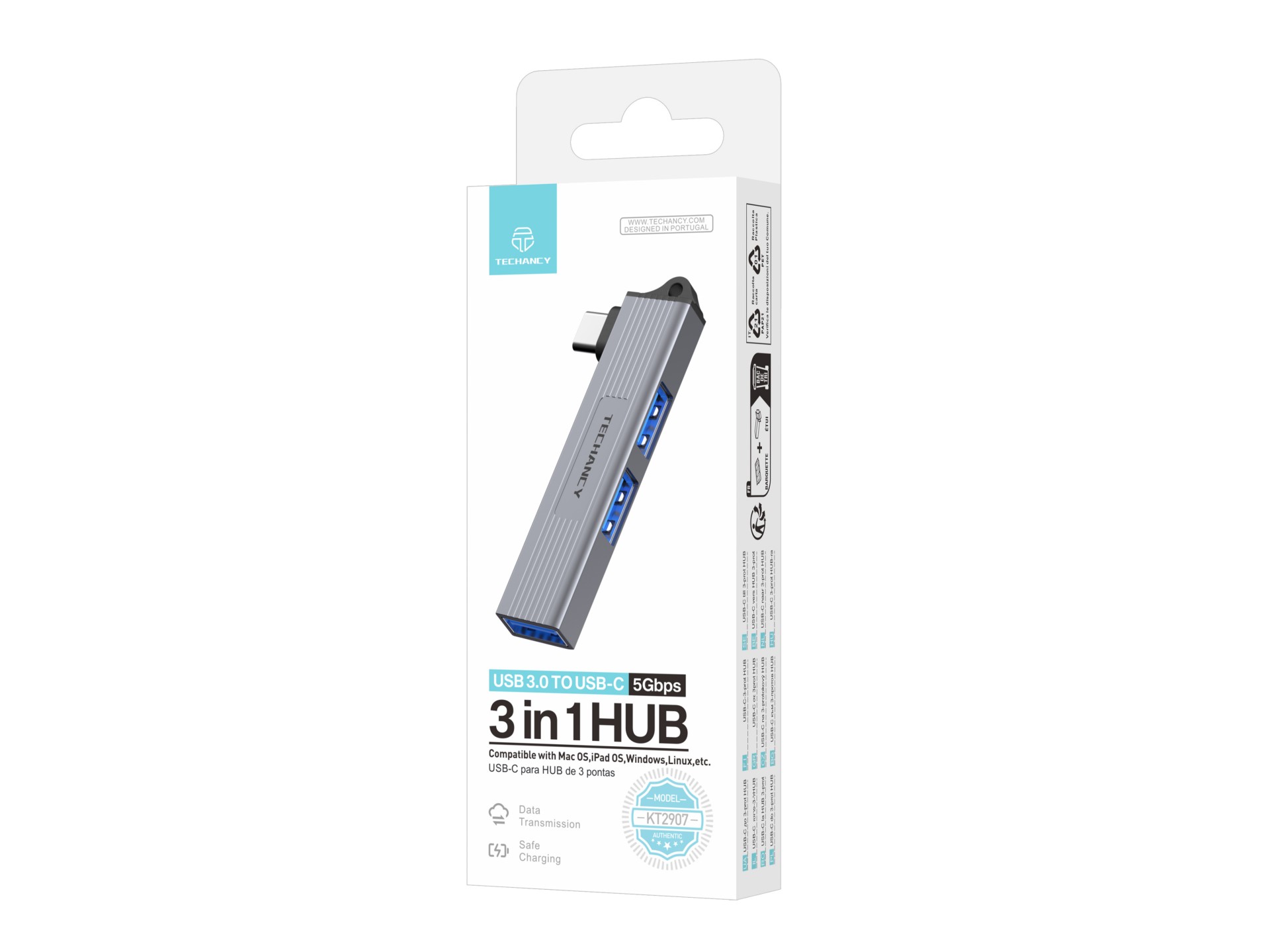 Techancy Hub USB-C zu 3 USB 3.0-Anschlüssen KT2907, kompatibel mit Mac OS, Windows und Linux, 5 Gbps Techancy Hub USB-C zu 3 USB 3.0-Anschlüssen KT2907, kompatibel mit Mac OS, Windows und Linux, 5 Gbps