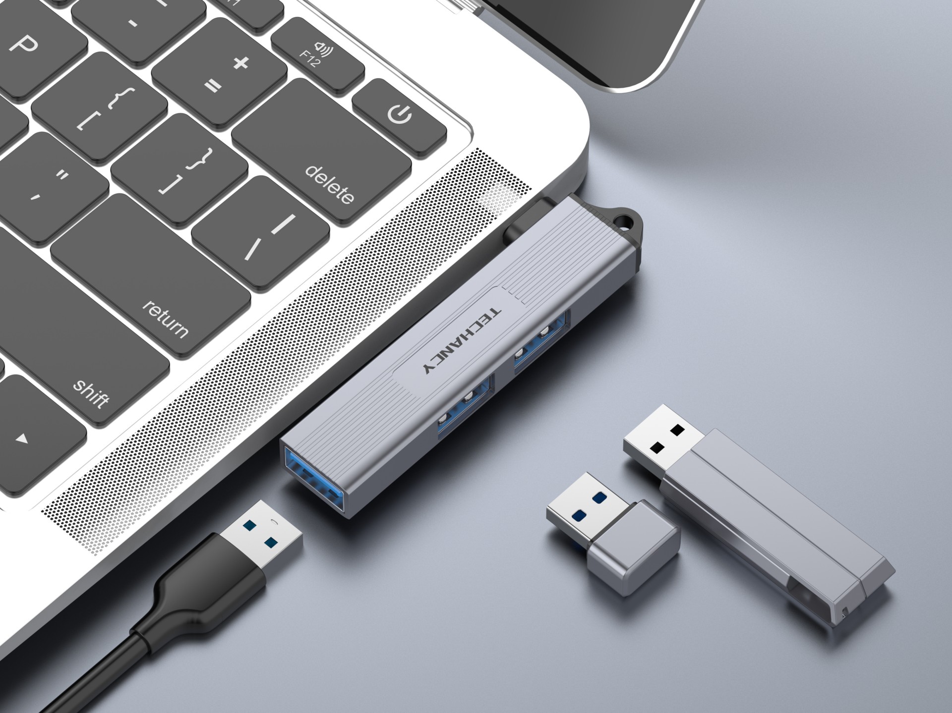 Techancy Hub USB-C zu 3 USB 3.0-Anschlüssen KT2907, kompatibel mit Mac OS, Windows und Linux, 5 Gbps Techancy Hub USB-C zu 3 USB 3.0-Anschlüssen KT2907, kompatibel mit Mac OS, Windows und Linux, 5 Gbps