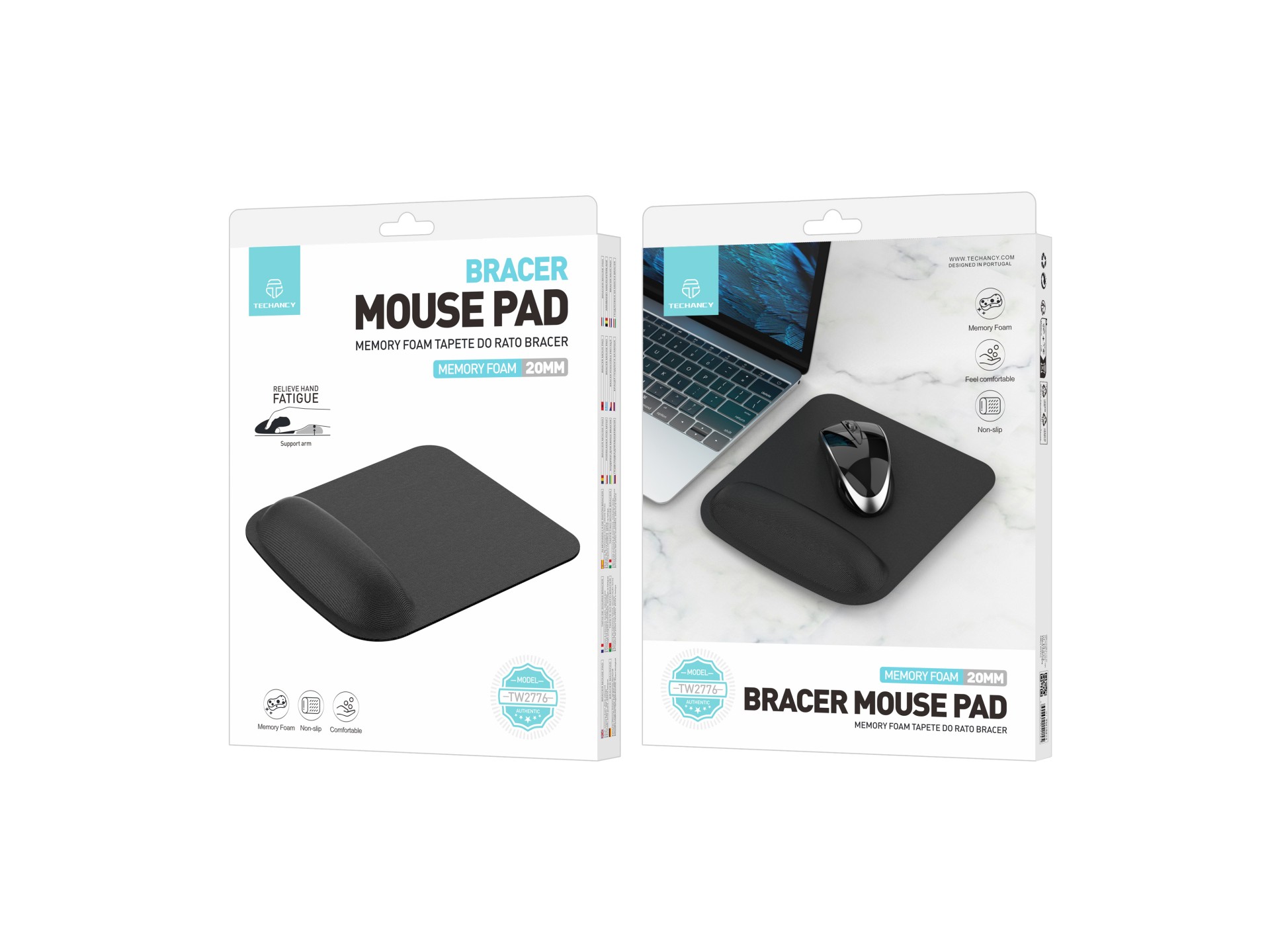 Tappetino per mouse nero TW2776 di Techancy, 20 mm di schiuma a memoria di forma, poggiapolsi ergono Tappetino per mouse nero TW2776 di Techancy, 20 mm di schiuma a memoria di forma, poggiapolsi ergono