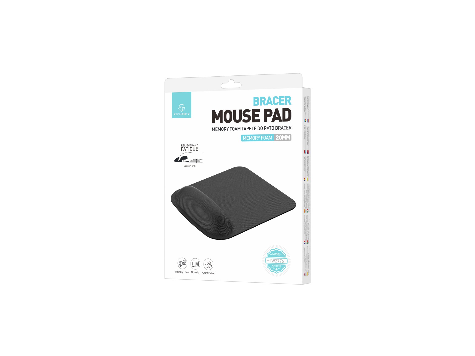 Tappetino per mouse nero TW2776 di Techancy, 20 mm di schiuma a memoria di forma, poggiapolsi ergono Tappetino per mouse nero TW2776 di Techancy, 20 mm di schiuma a memoria di forma, poggiapolsi ergono