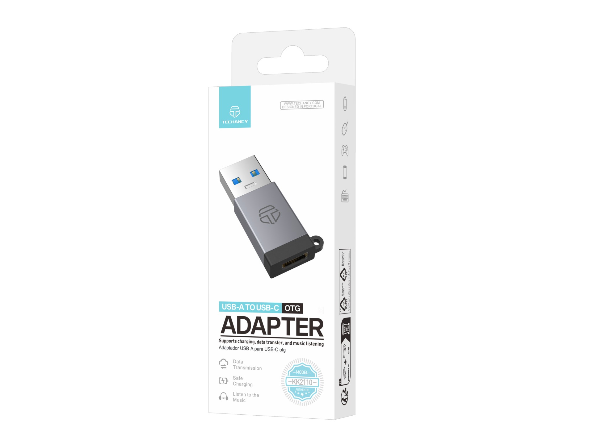 Techancy USB-A to USB-C OTG adapter KK2110 , aluminium alloy, supports data transfer, charging Techancy USB-A to USB-C OTG adapter KK2110 , aluminium alloy, supports data transfer, charging