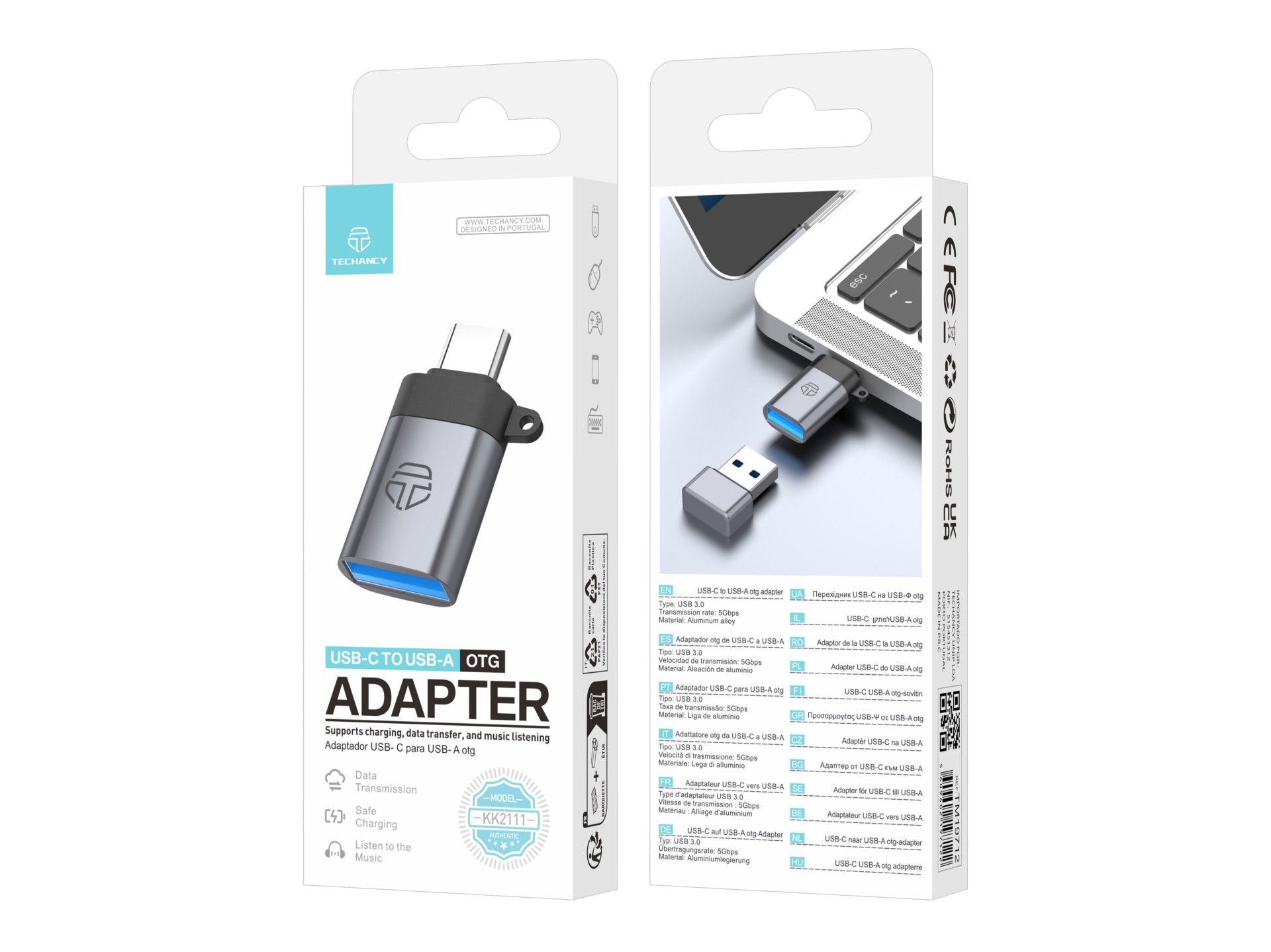 Techancy Adaptador USB-C para USB-A OTG KK2111, Alta Velocidade de Transferência, Carregamento Segu Techancy Adaptador USB-C para USB-A OTG KK2111, Alta Velocidade de Transferência, Carregamento Segu
